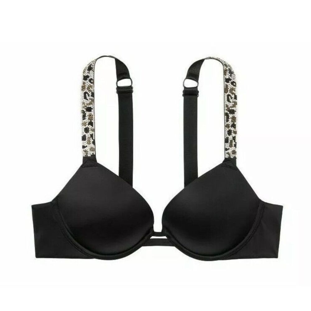 Victoria's Secret VERY SEXY Push-up shine strap rhinestones 32B Black Leopard